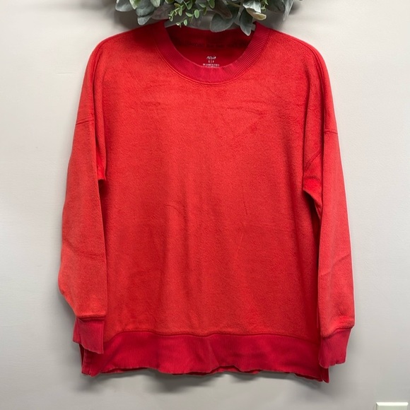 Aerie Red Velour Oversized Side Slit Crewneck Sweatshirt S - Picture 1 of 16